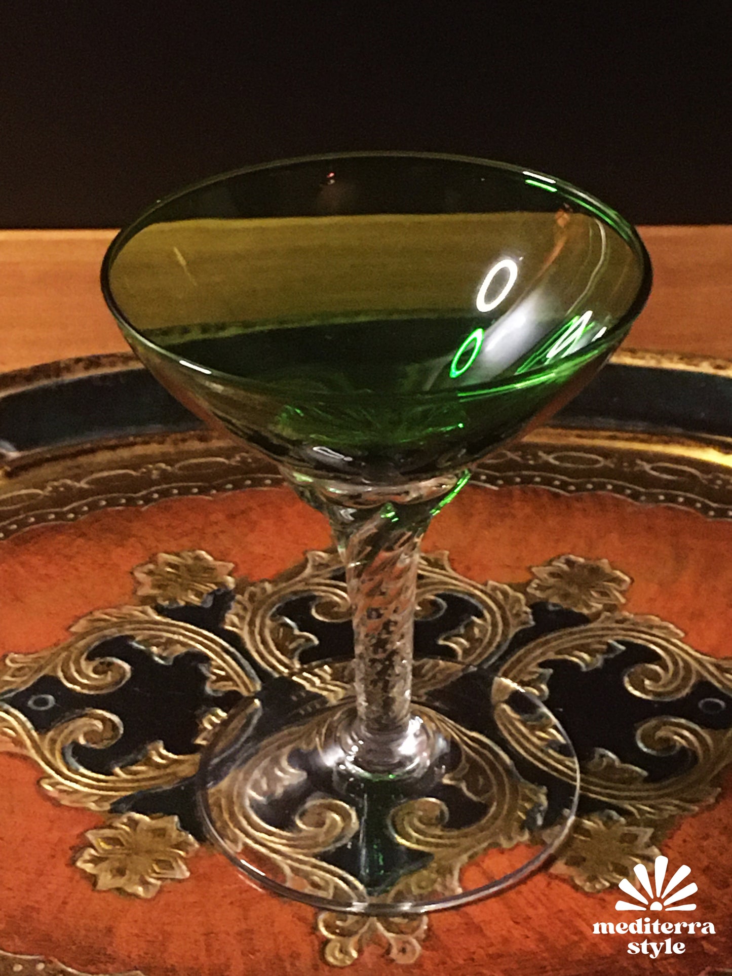 Set of 6 vintage green liquor glasses from France or Italy, 1970s