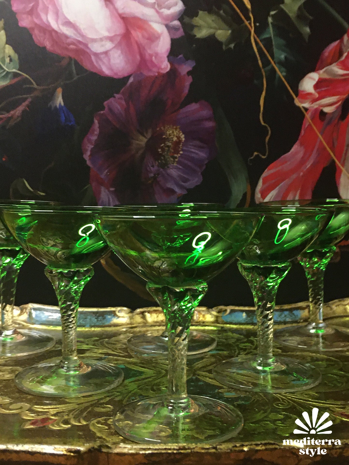 Set of 6 vintage green liquor glasses from France or Italy, 1970s