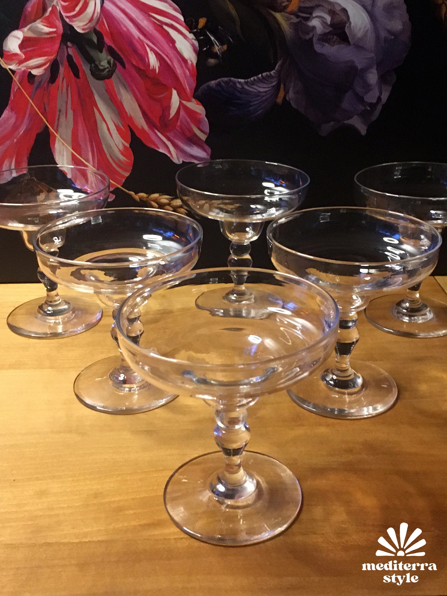 Vintage champagne coupes from France, 60s French barware set of six, French gift