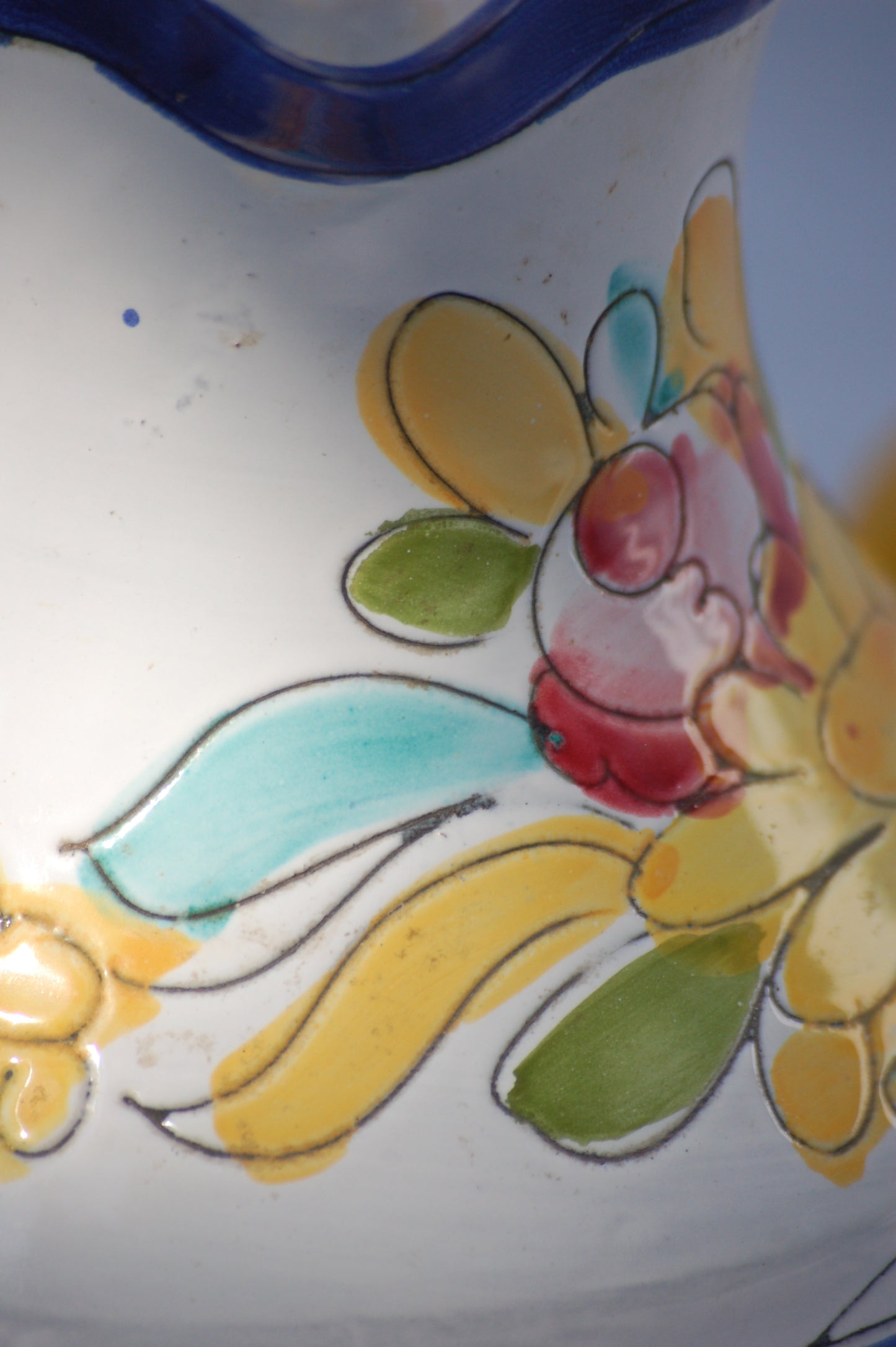 For an instant feeling of, Mediterrenean table by the sea feeling, just add this cute pitcher on your table and the sun will shine. This vintage item is as new and comes from the 1980's. This pitcher comes from France. It is hand painted and has been drawn with scratched graffito technique which gives it a very lively look and feel.
