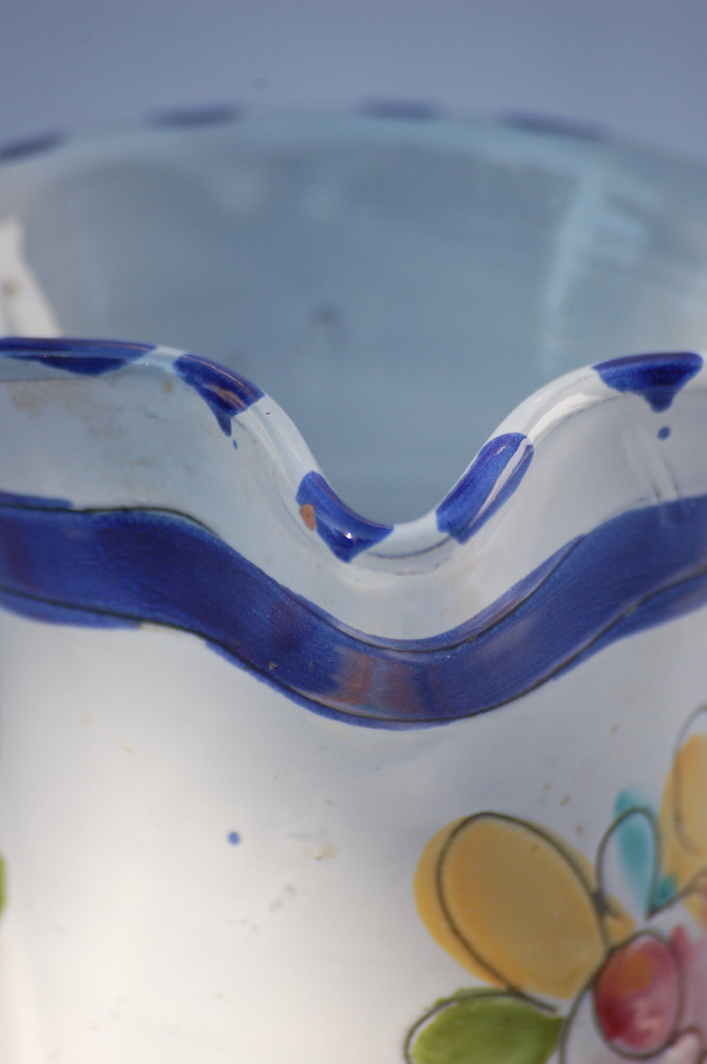 For an instant feeling of, Mediterrenean table by the sea feeling, just add this cute pitcher on your table and the sun will shine. This vintage item is as new and comes from the 1980's. This pitcher comes from France. It is hand painted and has been drawn with scratched graffito technique which gives it a very lively look and feel.