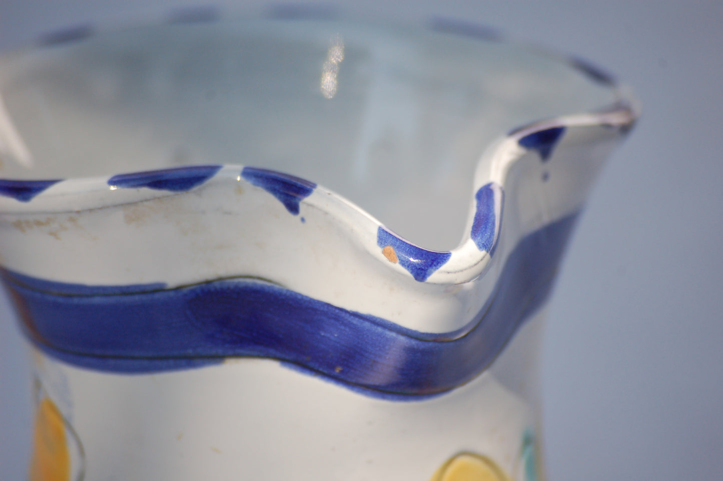 For an instant feeling of, Mediterrenean table by the sea feeling, just add this cute pitcher on your table and the sun will shine. This vintage item is as new and comes from the 1980's. This pitcher comes from France. It is hand painted and has been drawn with scratched graffito technique which gives it a very lively look and feel.