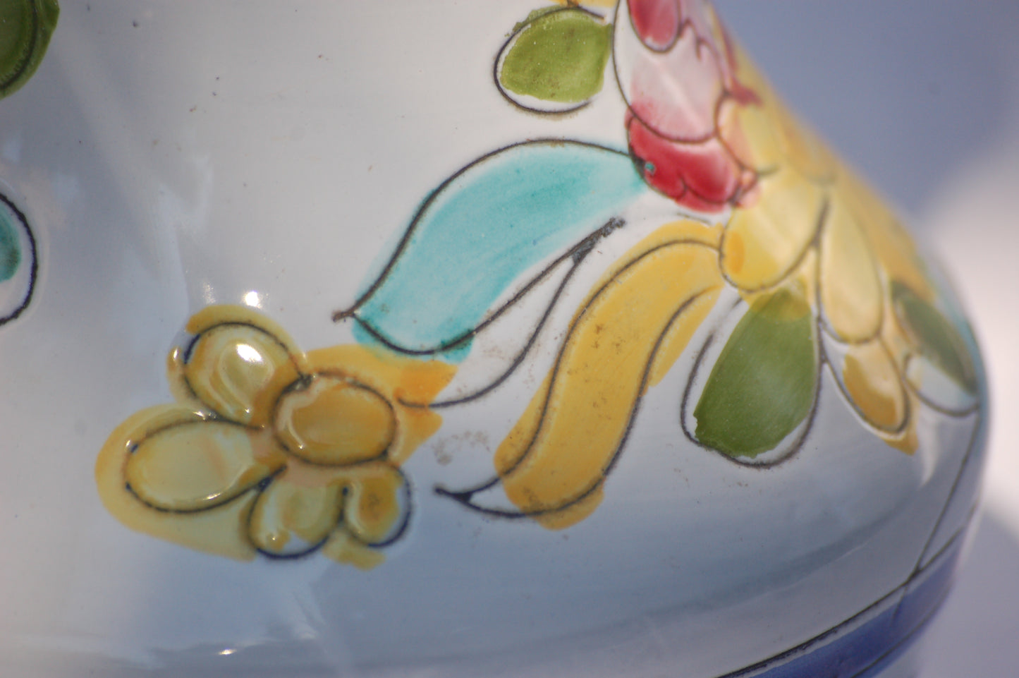 For an instant feeling of, Mediterrenean table by the sea feeling, just add this cute pitcher on your table and the sun will shine. This vintage item is as new and comes from the 1980's. This pitcher comes from France. It is hand painted and has been drawn with scratched graffito technique which gives it a very lively look and feel.