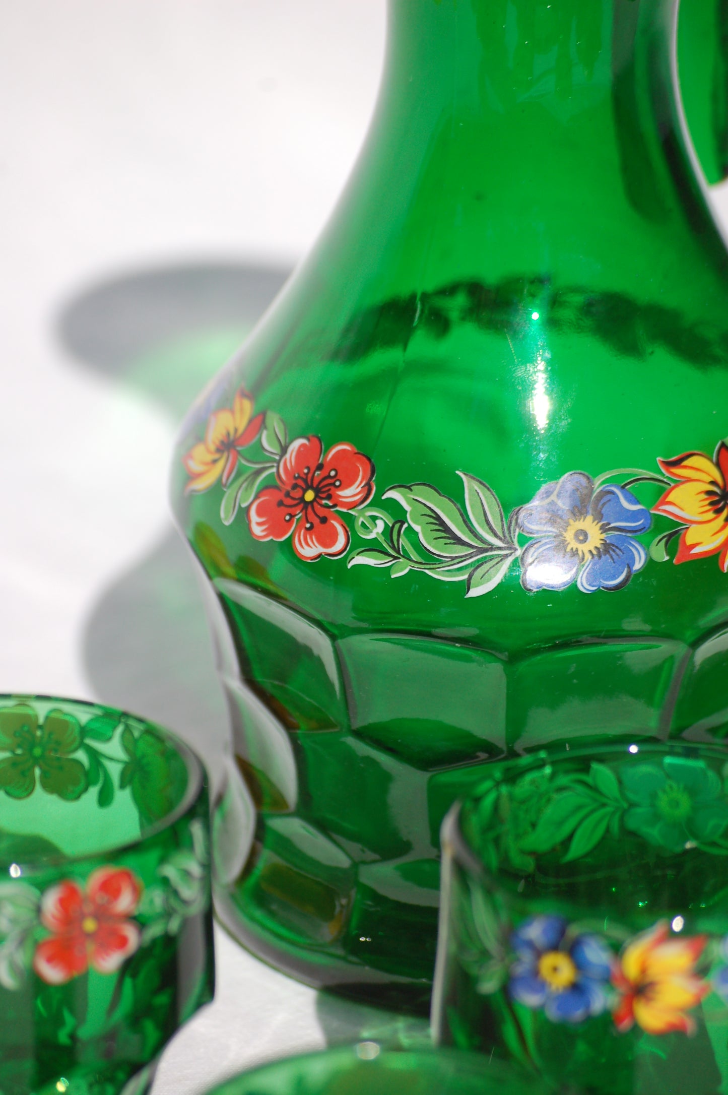 Rare Italian vintage emerald green glass set carafe and tumblers Bormioli Italy by Mediterrastyle