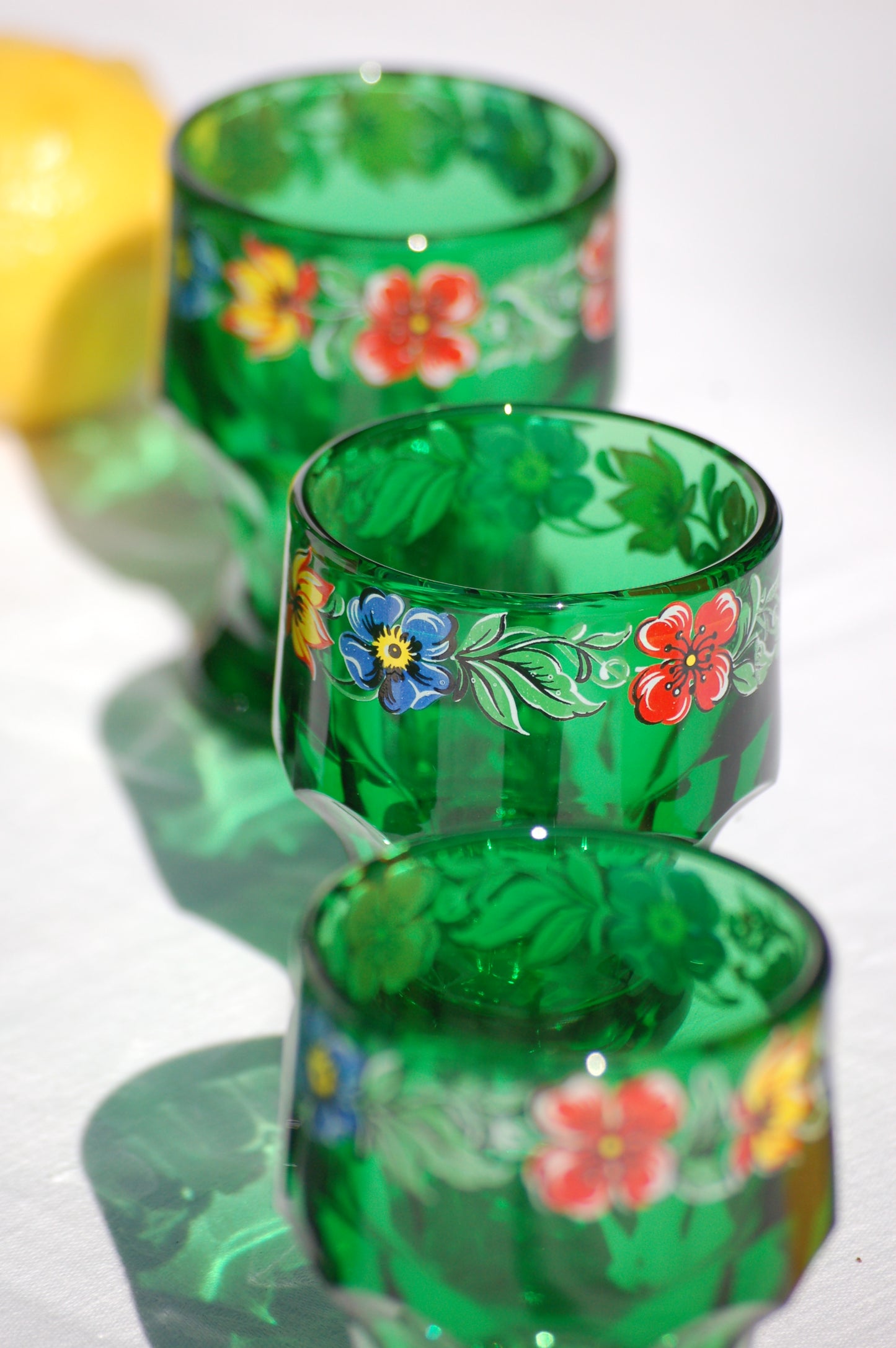 Rare Italian vintage emerald green glass set carafe and tumblers Bormioli Italy by Mediterrastyle
