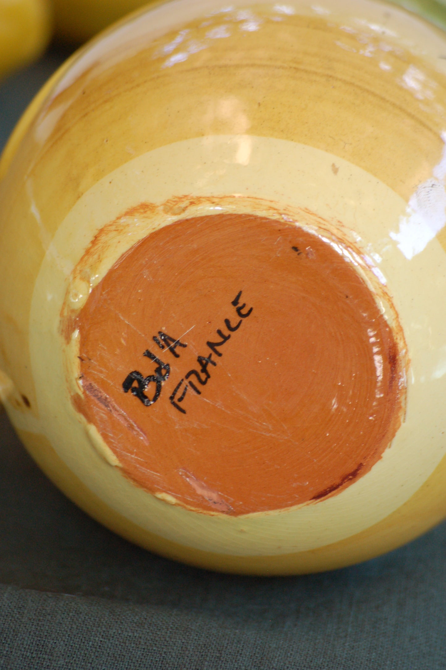 ©mediterraStyle A beautiful Provencal ceramic carafe with hand-painted decoration representing an olive branch with its fruits. This vintage item is as new and comes from the 1970's. Signed on the bottom: "Bd'A France' A beautifil warm colored addition to your kitchen. Loved and sold by MediterraStyle