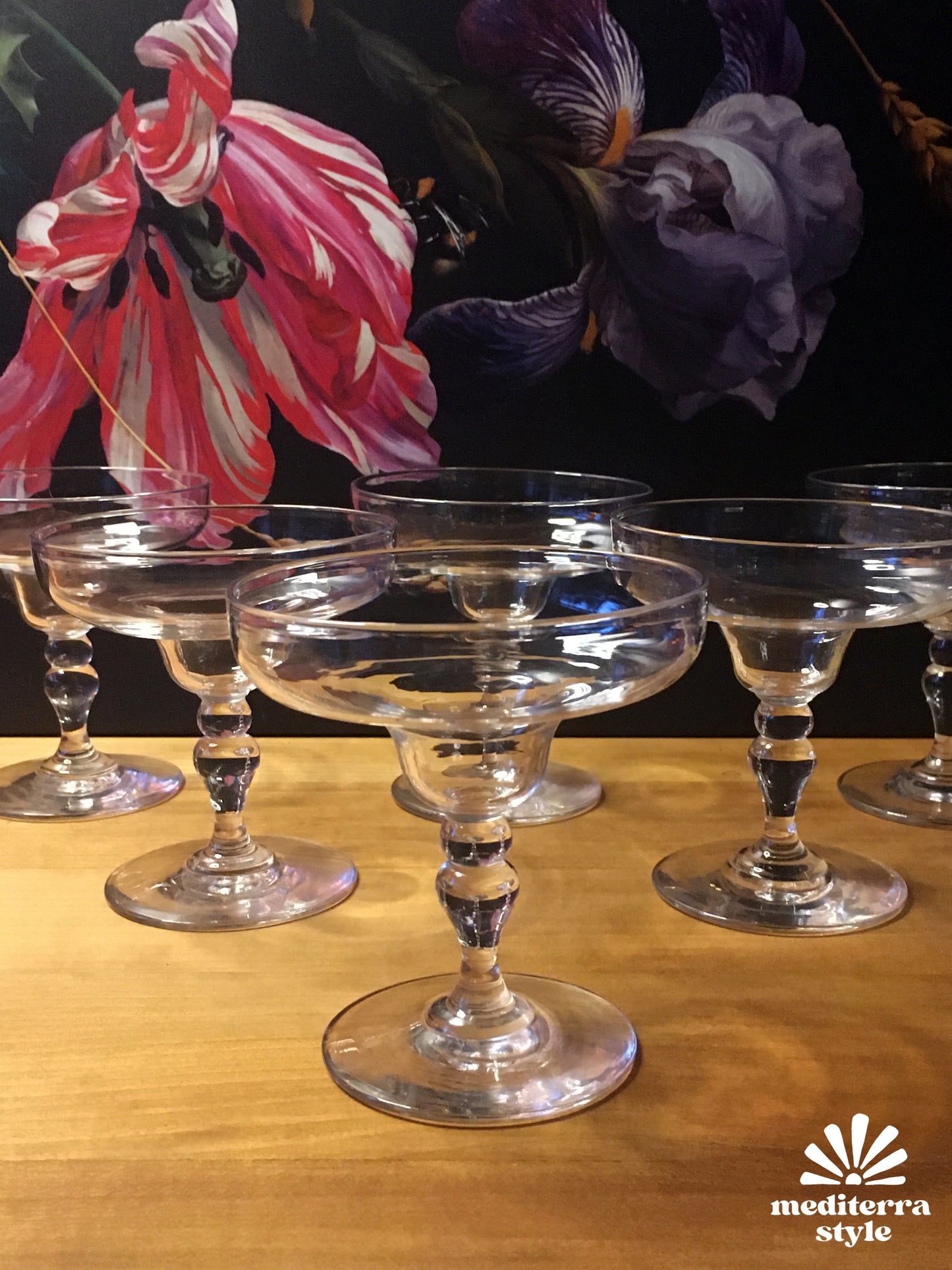 Vintage champagne coupes from France, 60s French barware set of six, French gift