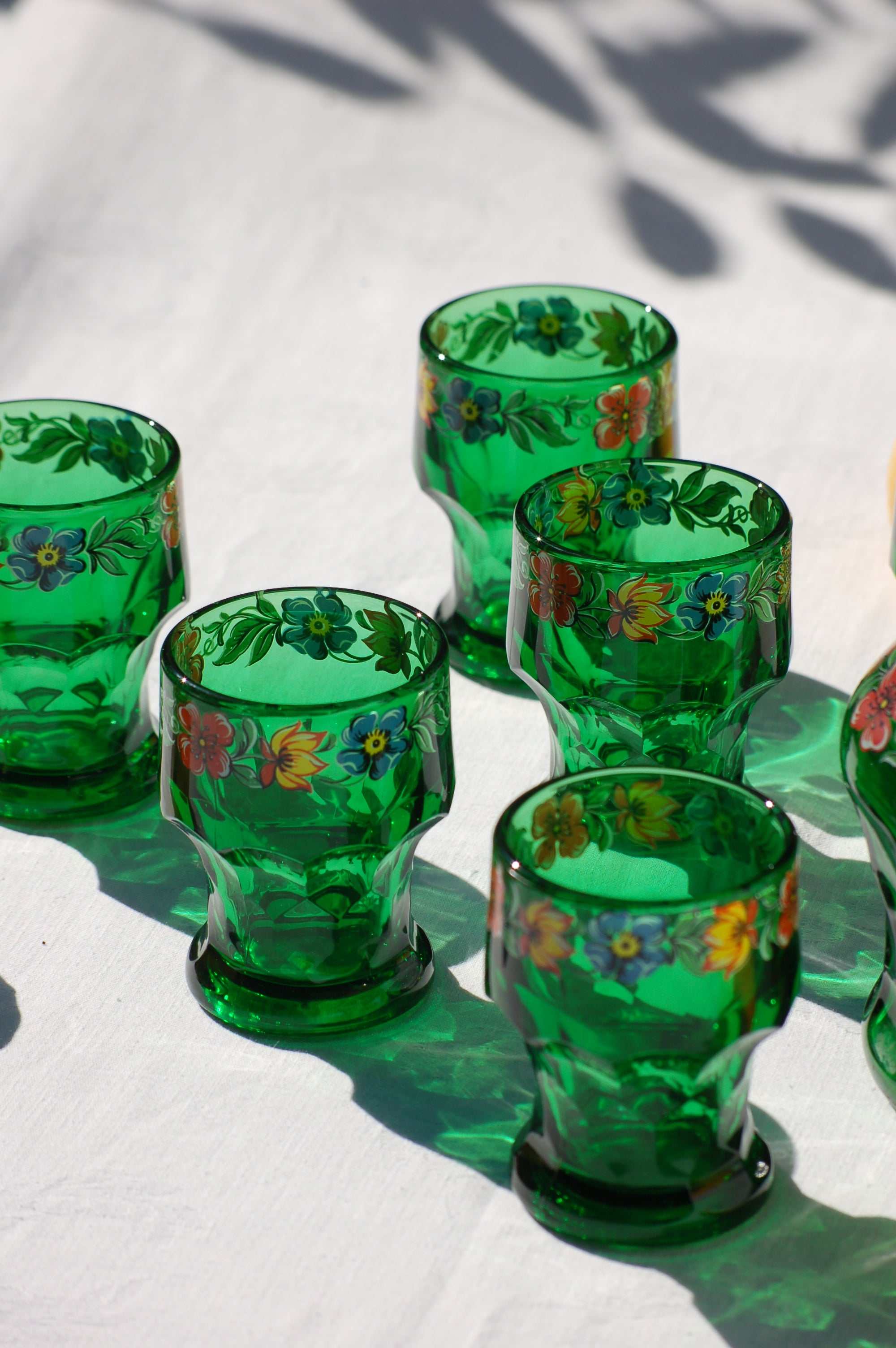 Rare Italian vintage emerald green glass set carafe and tumblers Bormioli  Italy 60s 70s