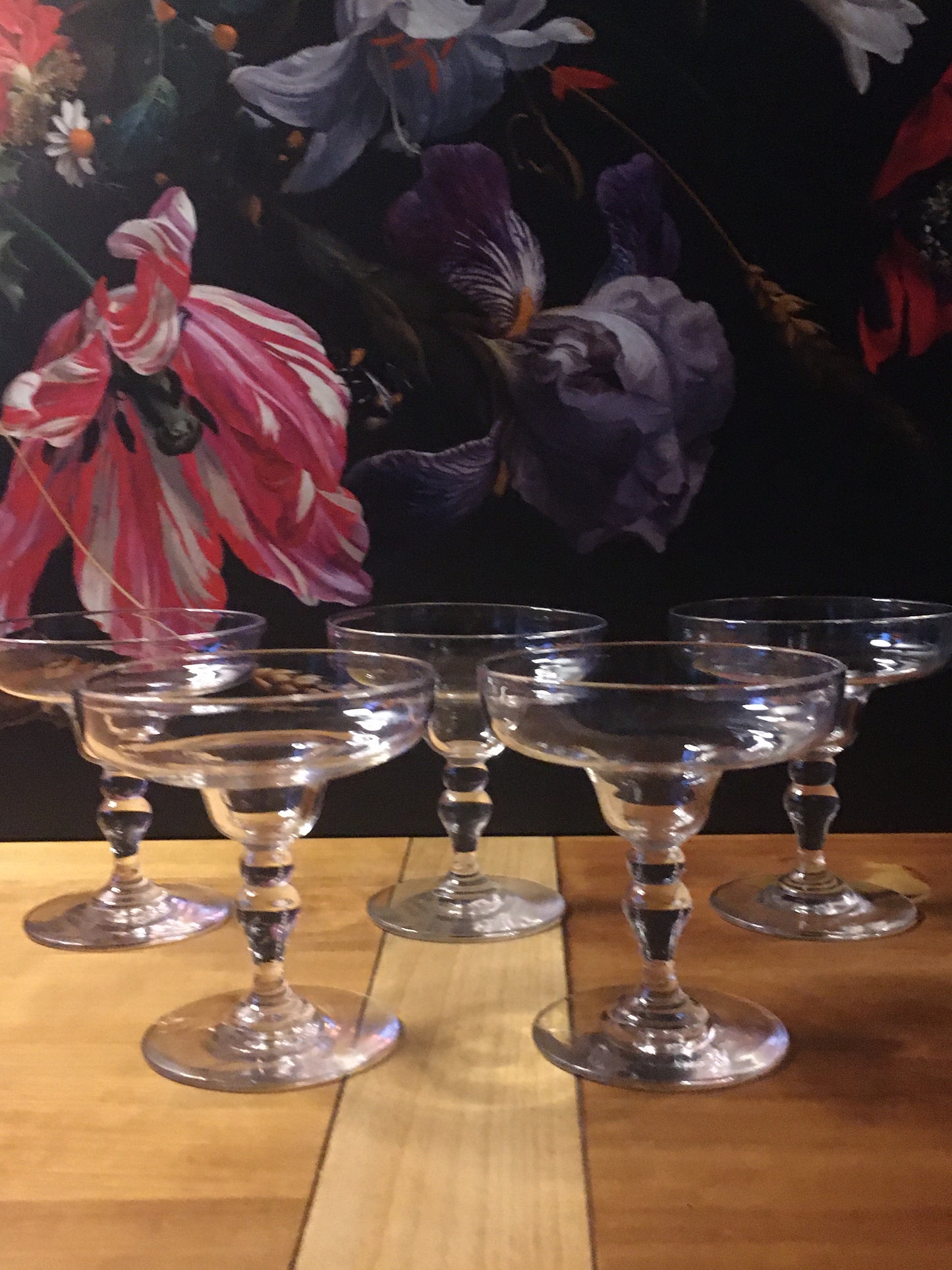 Vintage champagne coupes from France, 60s French barware set of six, French gift